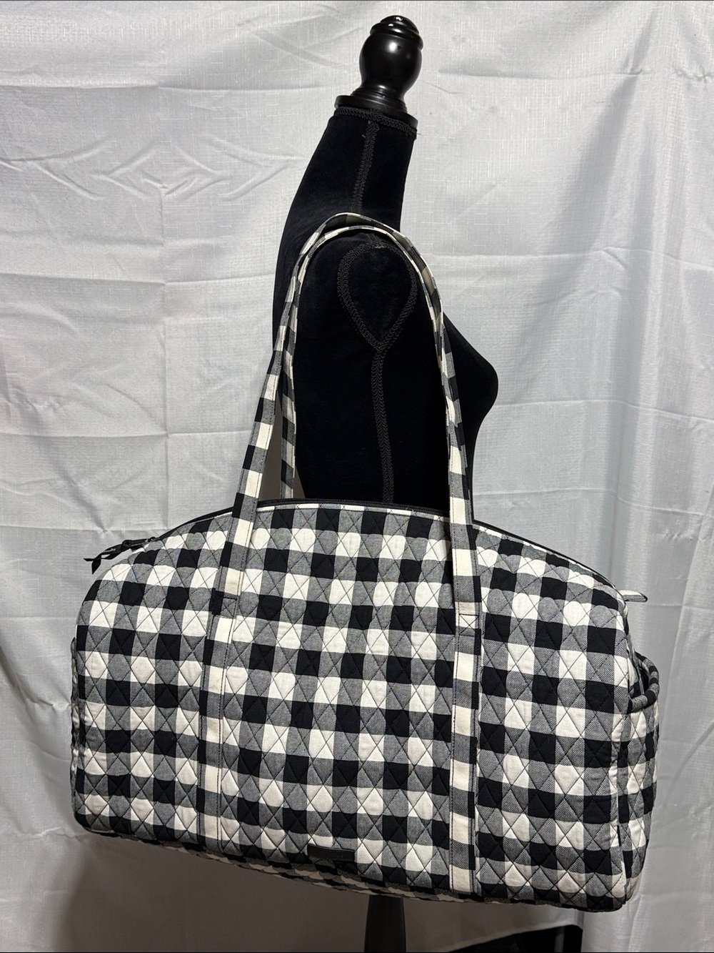 Vera Bradley Large Travel Duffel Bag in Pearl Buffalo Check EUC